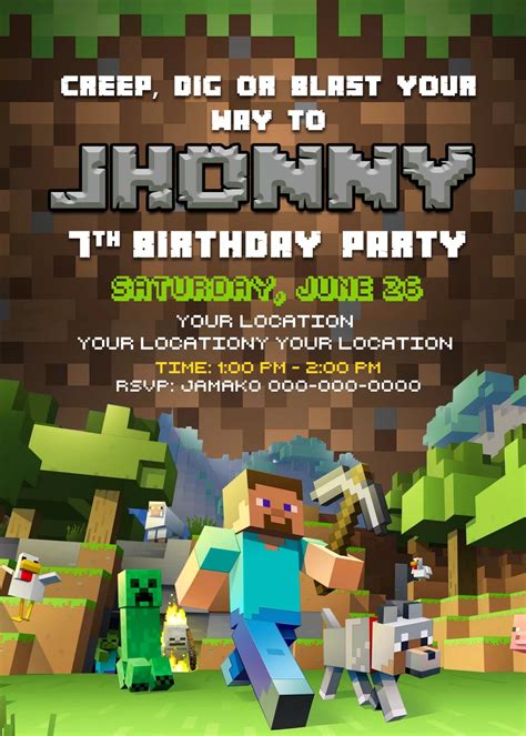 Printable Minecraft Birthday Invitations